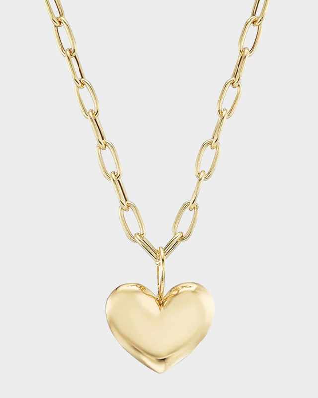 18K Yellow Gold Mini Puff Heart Pendant Necklace